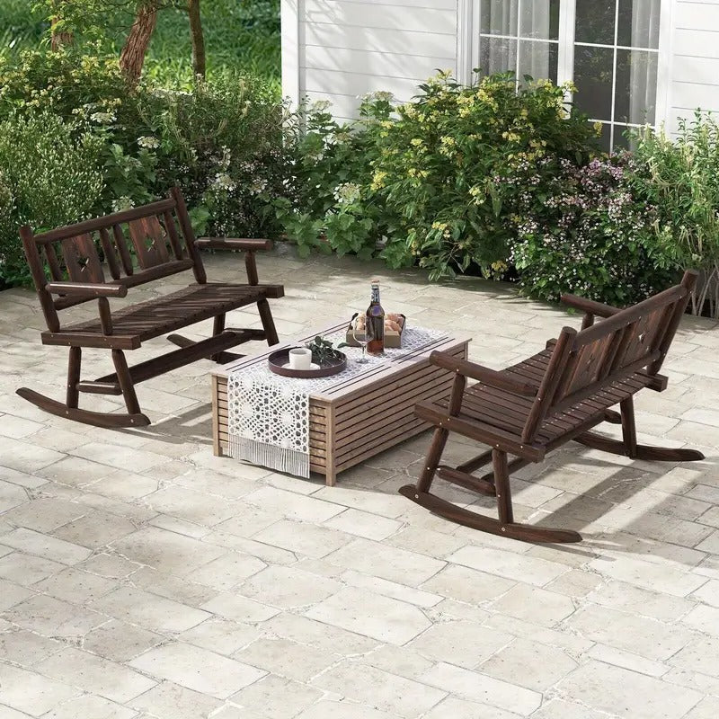 Star-Carved Wood Rocking Bench