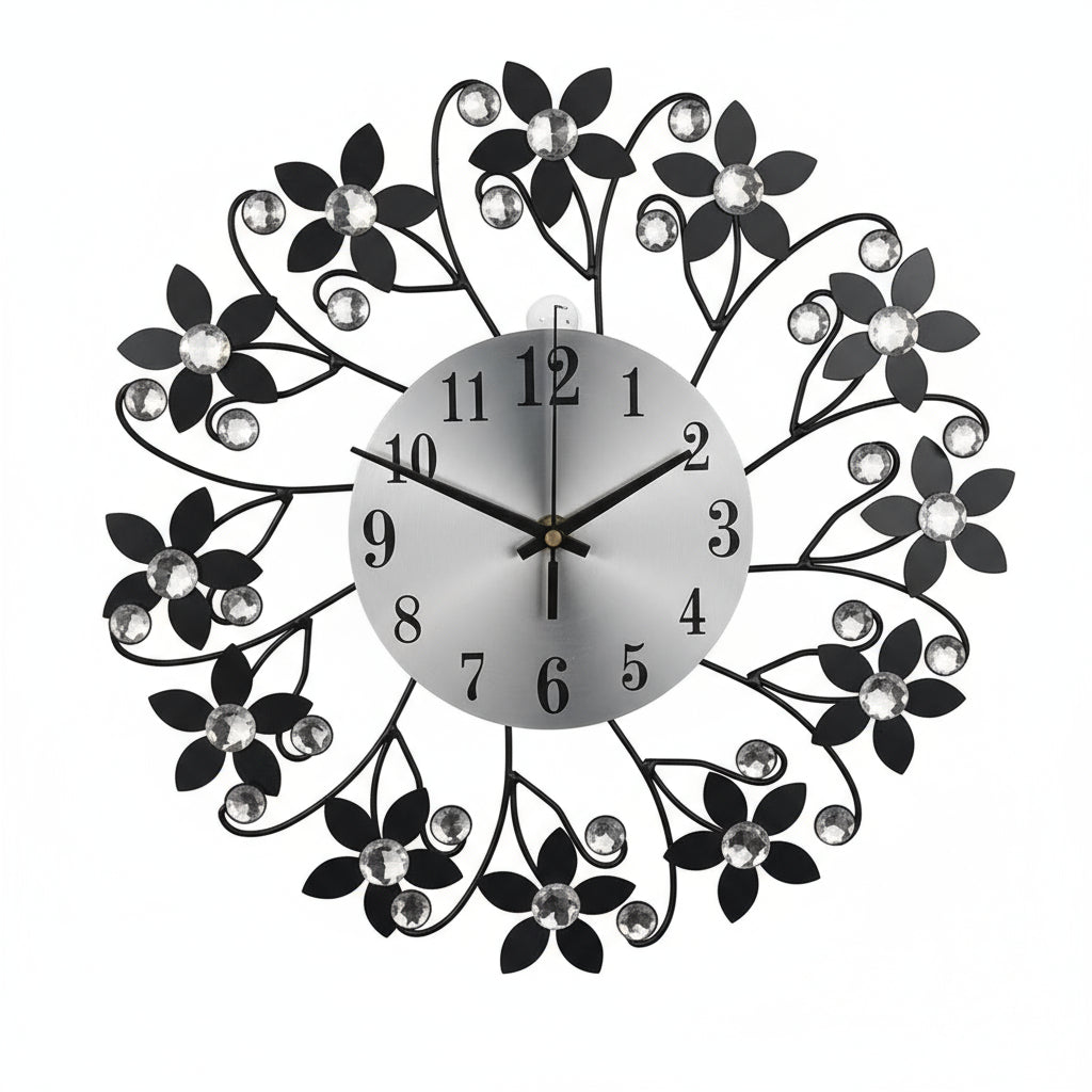 Crystal Accent Floral Wall Clock