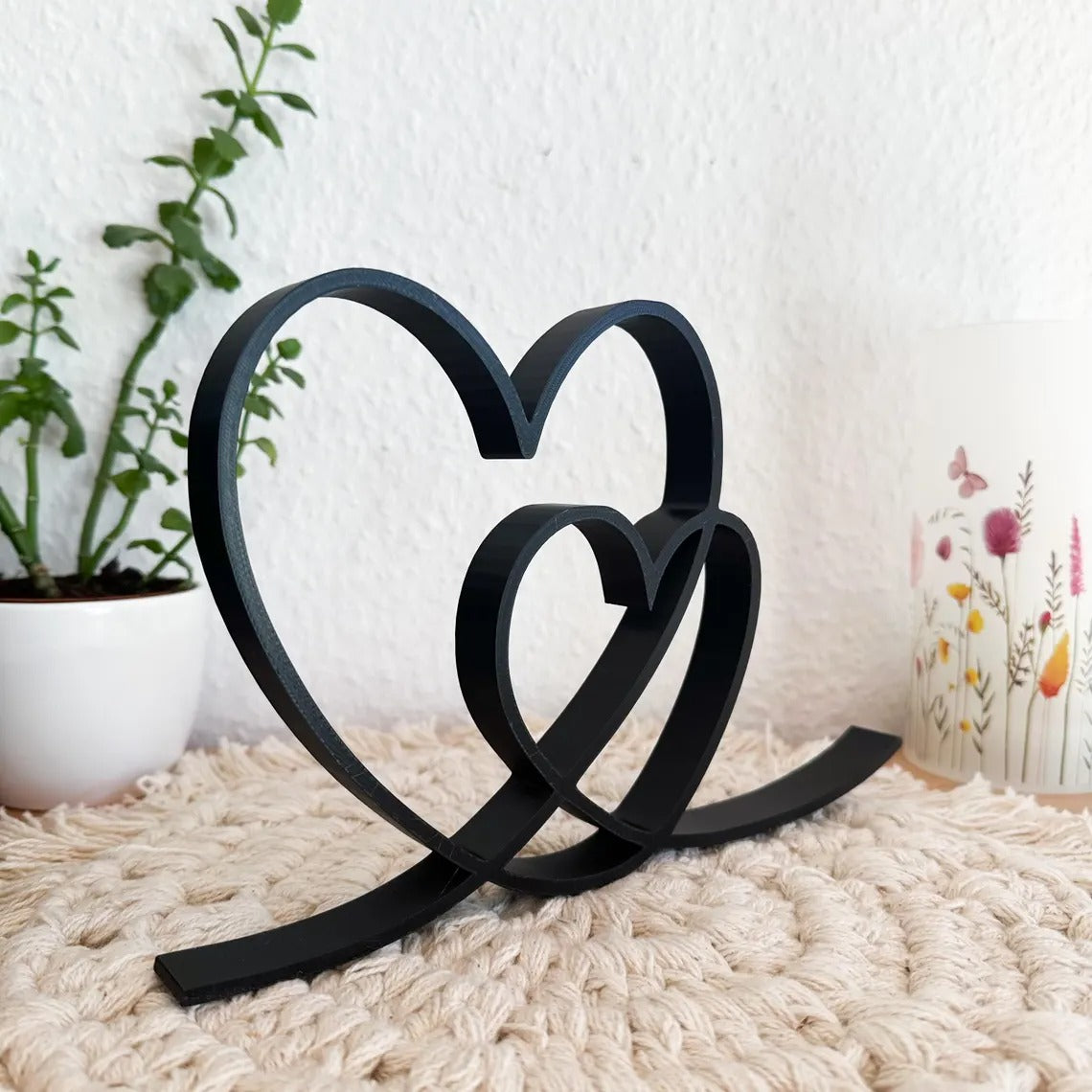 Matte Black Intertwined Hearts Decor