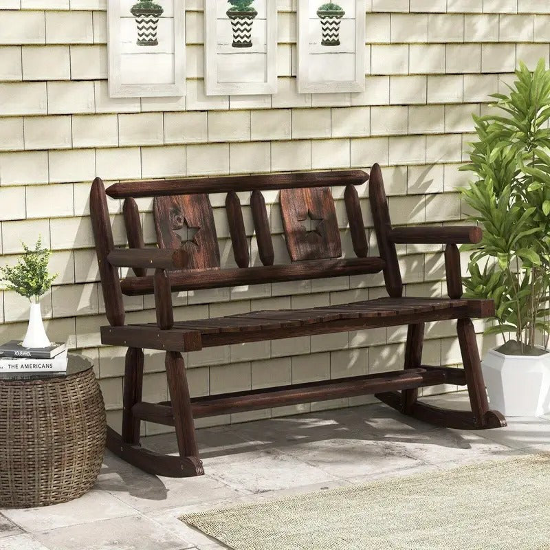 Star-Carved Wood Rocking Bench